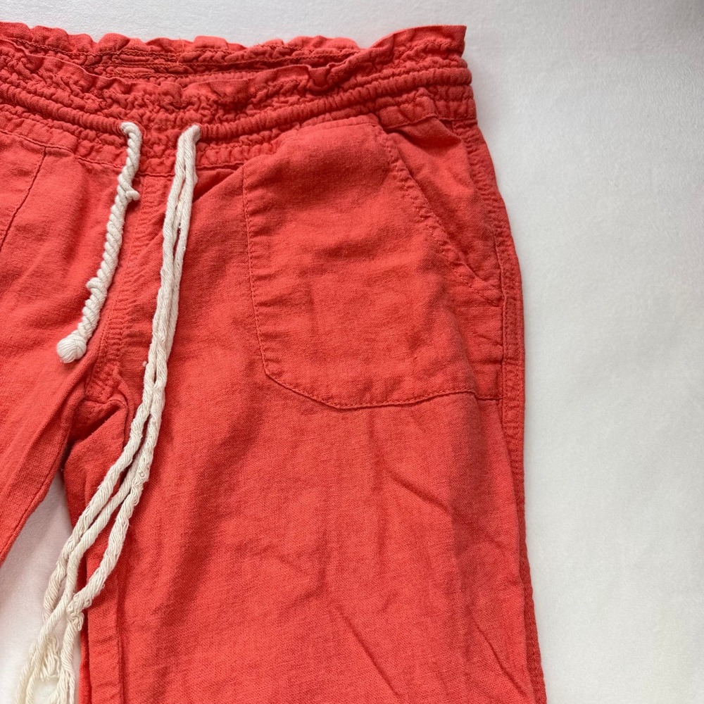 Roxy Oceanside Coral Pink Linen Blend Wide Leg Drawstring Beach Pants Womens M - Picture 16 of 16